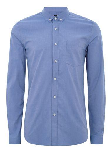 Topman Mens Navy Dark Blue Muscle Fit Oxford Shirt