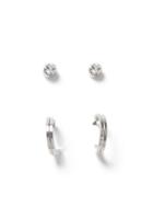 Topman Mens Silver Look Small Hoop And Crystal Stud Earrings Set*