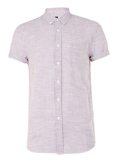 Topman Mens Red Burgundy And White Stripe Short Sleeve Casual Shirt