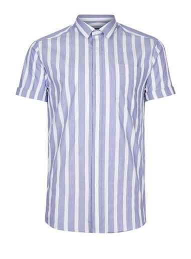 Topman Mens Blue And White Stripe Smart Shirt