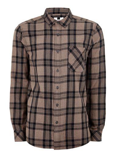 Topman Mens Stone And Navy Check Shirt