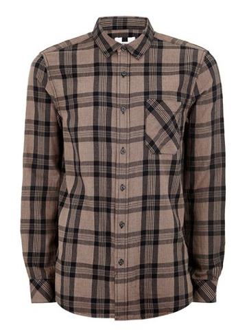 Topman Mens Stone And Navy Check Shirt