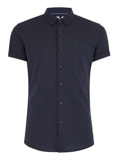 Topman Mens Navy Muscle Fit Oxford Short Sleeve Shirt