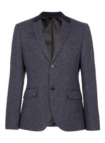 Topman Navy Textured Skinny Blazer