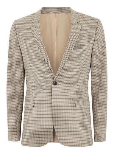 Topman Mens Beige Stone Check Super Skinny Suit Jacket