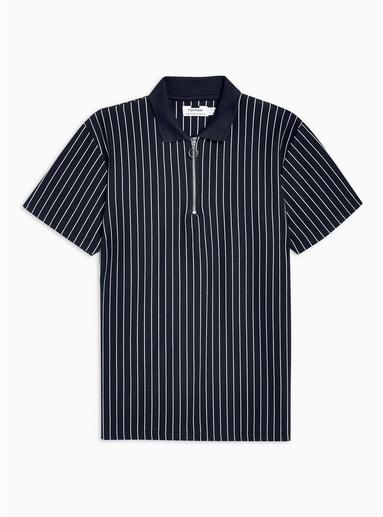 Topman Mens Navy Pinstripe Polo
