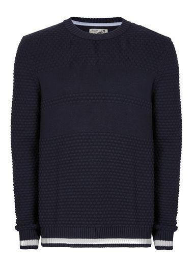 Topman Mens Blue Ltd Navy And White Ribbed Sweater