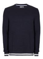 Topman Mens Blue Ltd Navy And White Ribbed Sweater