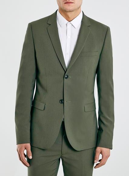Topman Mens Green Khaki Ultra Skinny Fit Suit Jacket