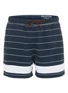 Topman Mens Blue Selected Homme Navy Stripe Swim Shorts