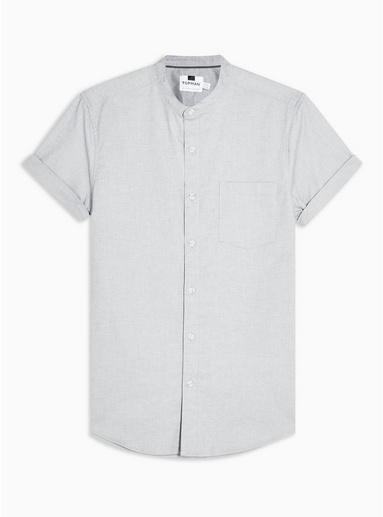 Topman Mens Grey Light Gray Stand Collar Stretch Skinny Oxford Shirt