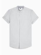 Topman Mens Grey Light Gray Stand Collar Stretch Skinny Oxford Shirt