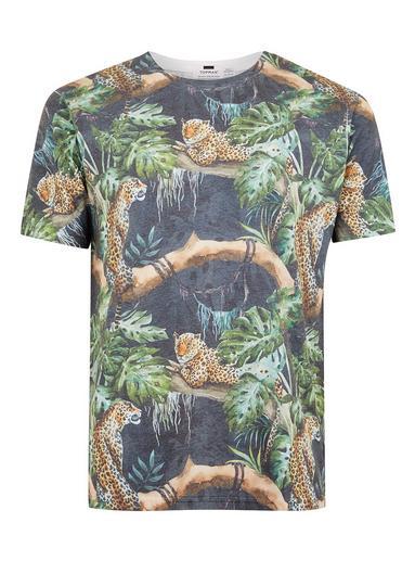 Topman Mens Black Tiger Print T-shirt