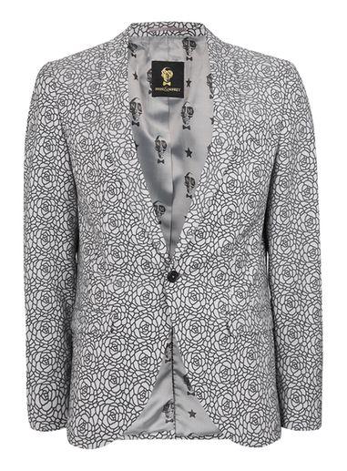 Topman Mens Grey Noose & Monkey Black And White Textured Floral Blazer