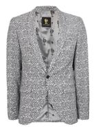 Topman Mens Grey Noose & Monkey Black And White Textured Floral Blazer