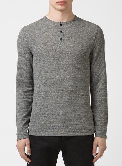 Topman Mens Grey Grandad Long Sleeve T-shirt