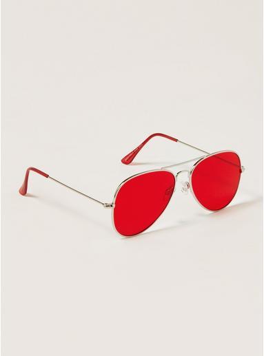 Topman Mens Silver With Red Hunter Aviator Sunglasses