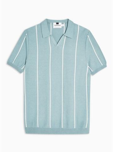 Topman Mens Blue Stripe Revere Polo