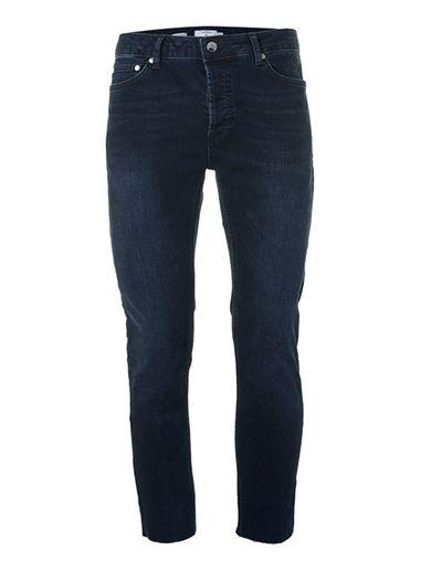 Topman Mens Dark Wash Blue Raw Edge Cropped Skinny Jeans
