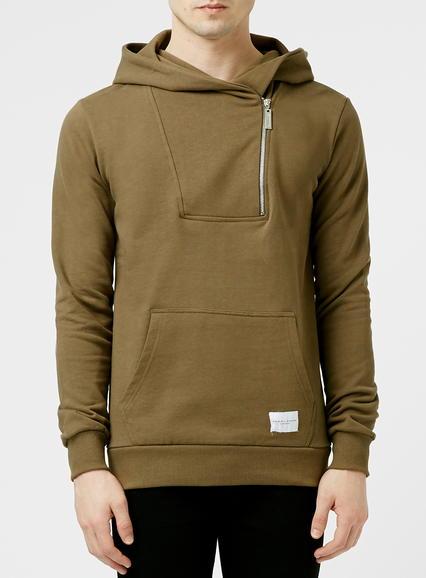 Topman Mens Green Criminal Damage Khaki Hoodie*
