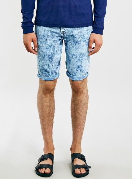 Topman Mens Light Blue Acid Wash Skinny Shorts