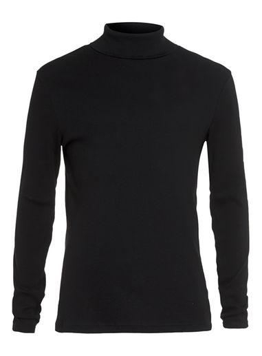 Topman Mens Black Thin Rib Roll Neck Tee