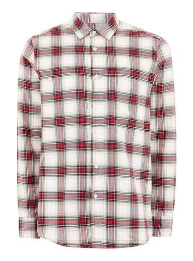 Topman Mens Beige Stone, Navy And Red Slim Check Shirt