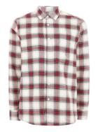 Topman Mens Beige Stone, Navy And Red Slim Check Shirt