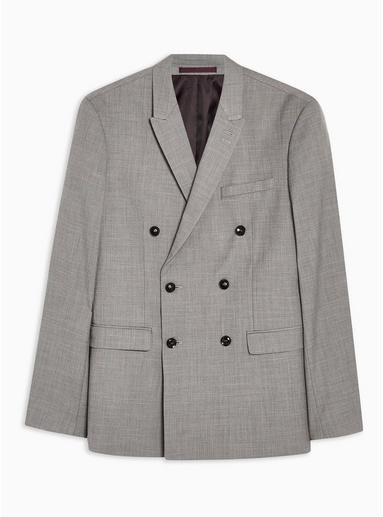 Topman Mens Grey Marl Double Breasted Slim Blazer