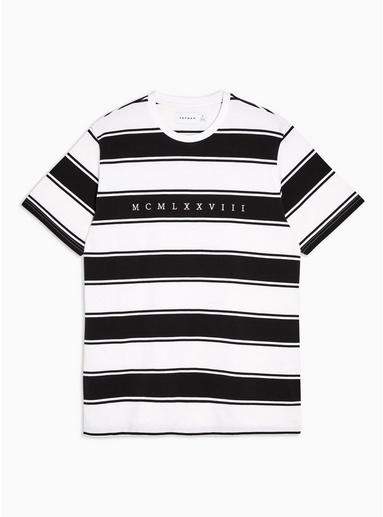 Topman Mens White And Black Pique Stripe T-shirt