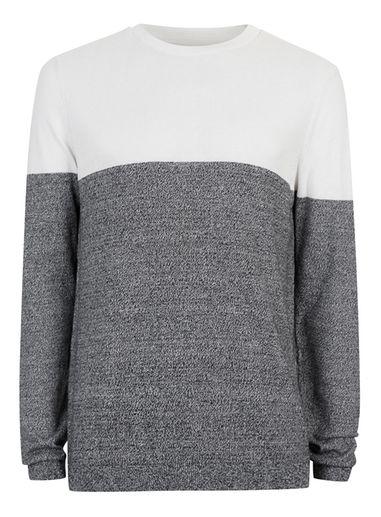 Topman Mens Mid Grey White And Black Twist Colour Block Sweater