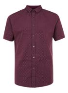 Topman Mens Red Burgundy Dot Print Short Sleeve Dress Shirt