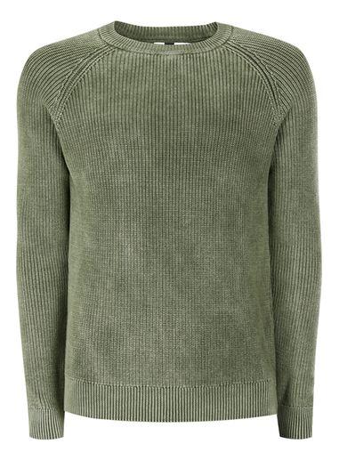 Topman Mens Khaki Acid Wash Sweater