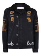 Topman Mens Navy Embroidered Borg Collar Jacket