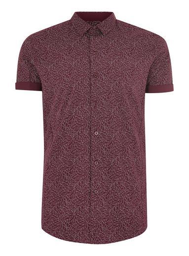 Topman Mens Red Burgundy Line Muscle Fit Short Sleeve Shirt