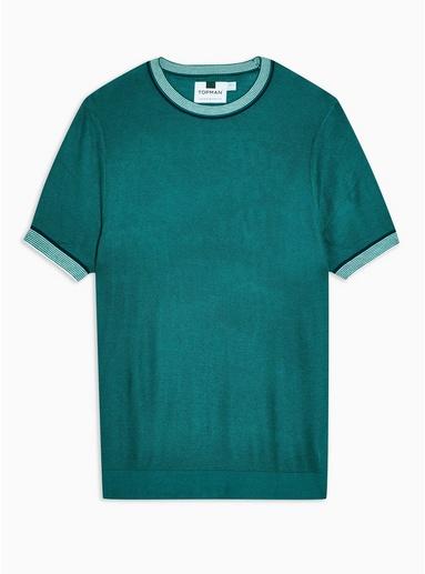 Topman Mens Green Teal Textured Tipped Sweater