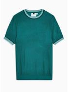 Topman Mens Green Teal Textured Tipped Sweater