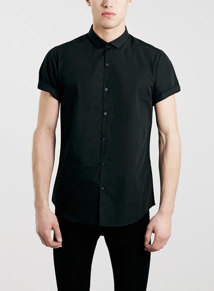 Topman Mens Black Short Sleeve Dress Shirt
