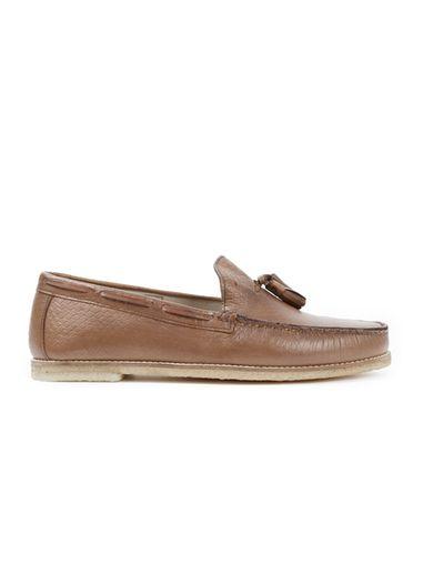 Topman Mens Brown Tan Reptile Leather Tassle Loafers
