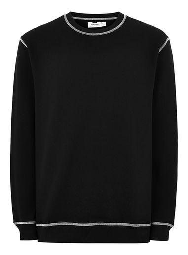 Topman Mens Black And White Flatlock Sweatshirt