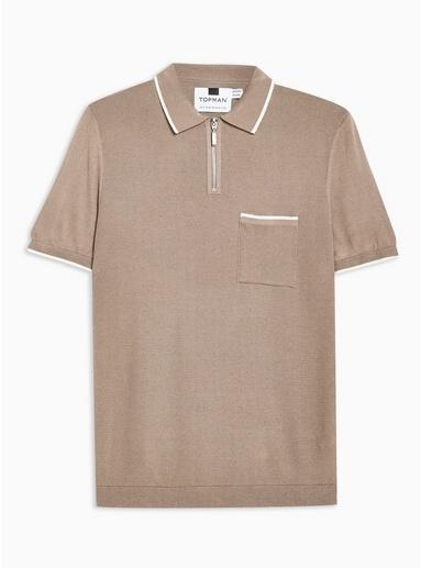 Topman Mens Brown Zip Neck Polo Sweater