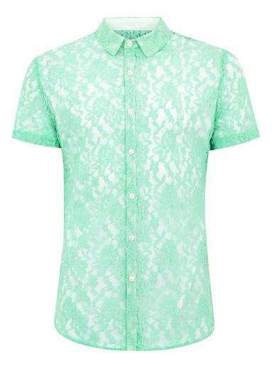 Topman Mens Multi Mint Lace Short Sleeve Shirt