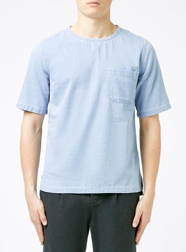 Topman Mens Bleach Blue Denim Short Sleeve Woven T-shirt
