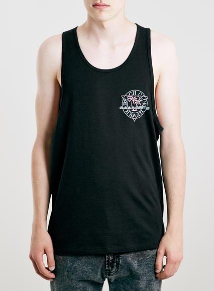 Topman Mens Black Hawaii Beach Print Tank