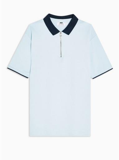 Topman Mens Light Blue And Navy Interlock Polo