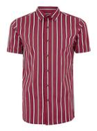 Topman Mens Red Burgundy Stripe Muscle Short Sleeve Shirt