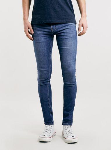 Topman Mens Blue Mid Wash Super Spray On Skinny Jeans