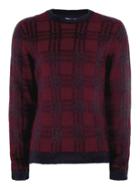 Topman Mens Red Burgundy And Navy Check Sweater
