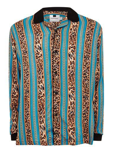 Topman Mens Multi Leopard Chain Long Sleeve Revere Shirt