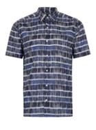 Topman Mens Blue Batik Stripe Short Sleeve Shirt